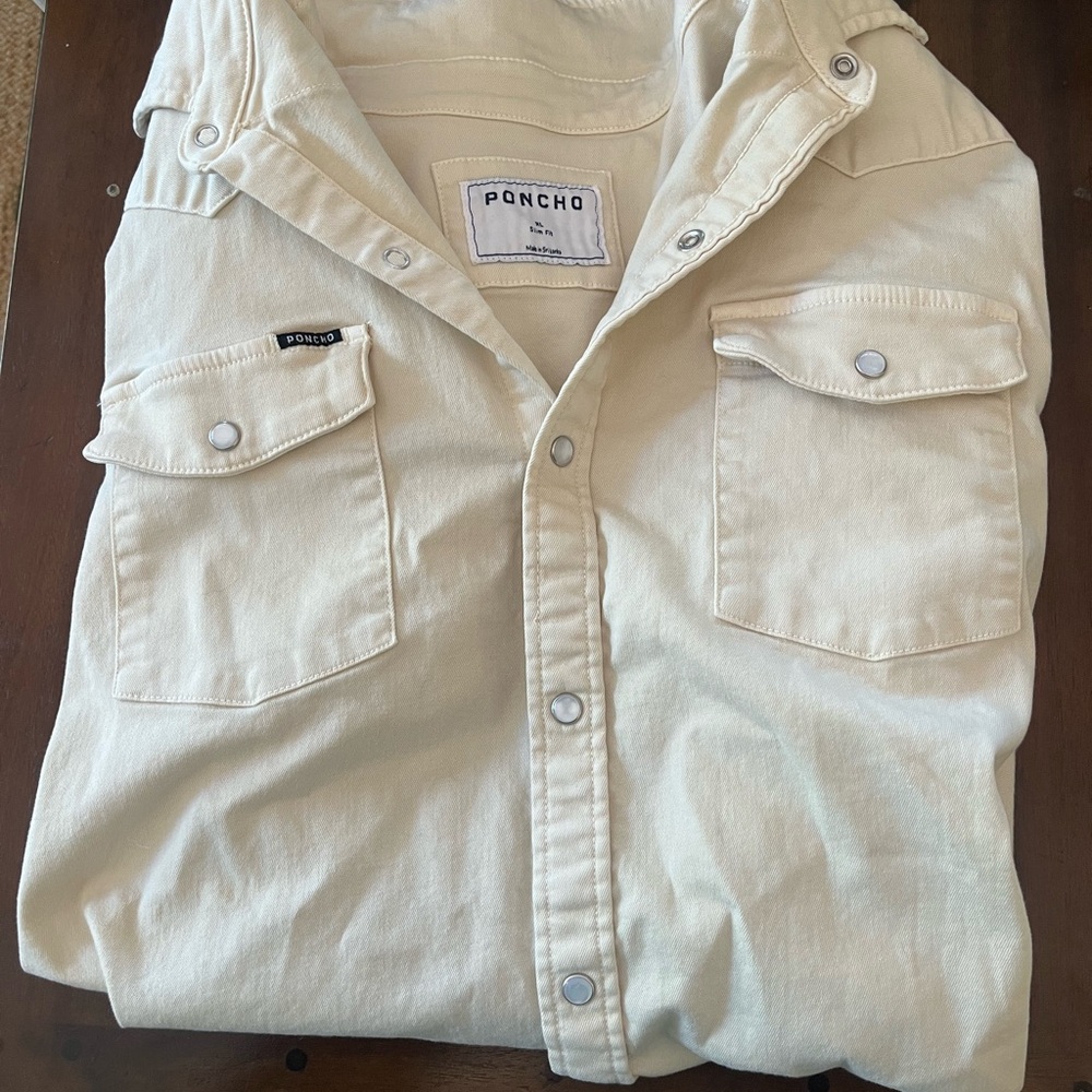 Poncho Men's Cream Casual Button Down Shirt